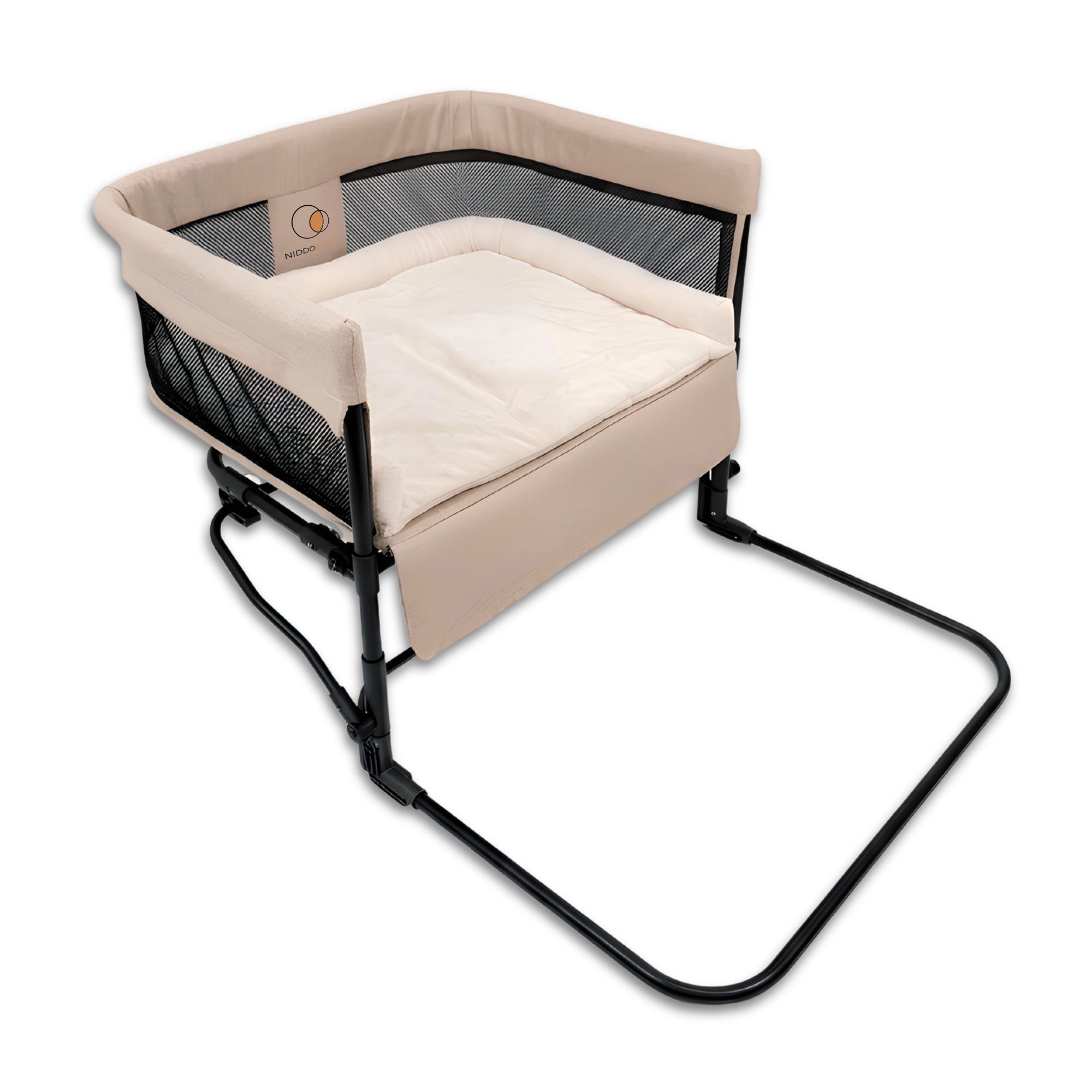 Bedside co-sleeper bed — studio three-quarter view